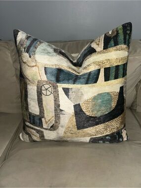 Z Gallerie Teal, Beige and Black Abstract Accent Pillow